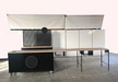Eventbar Outdoortheke aus Aluminium mit Ansatztischen zerlegbar Werbeschilder Rückwand Lochblechtafel